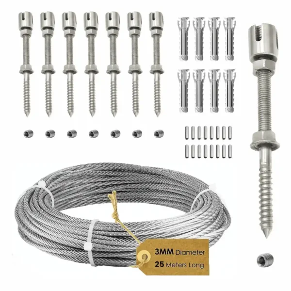 Supporto per Piante rampicanti in Acciaio Inox, Staffe a Parete e Cavo in Acciaio da 3 mm (8 Supporti, cavo 25 metri)