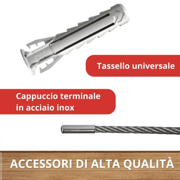 Supporto per Piante rampicanti in Acciaio Inox, Staffe a Parete e Cavo in Acciaio da 3 mm (8 Supporti, cavo 25 metri) - immagine 4