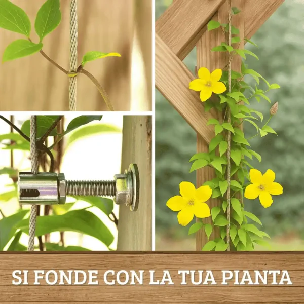 Supporto per Piante rampicanti in Acciaio Inox, Staffe a Parete e Cavo in Acciaio da 3 mm (8 Supporti, cavo 25 metri) - immagine 2