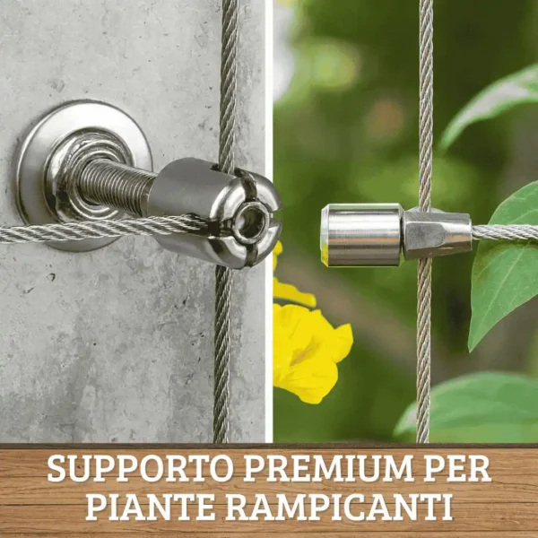 Supporto per Piante rampicanti in Acciaio Inox, Staffe a Parete e Cavo in Acciaio da 3 mm (8 Supporti, cavo 25 metri) - immagine 3