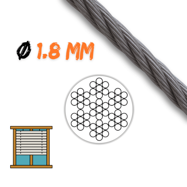 Fune per argano tapparella in acciaio zincato Ø 1.8 mm 7×7 intrecciata per avvolgibili e arganelli manuali