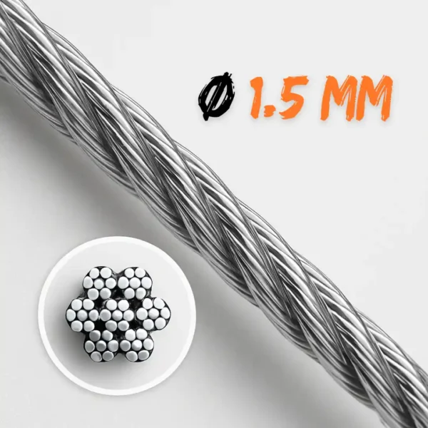 Cavo acciaio inox 316 1.5 mm 7x7 per uso nautico e decorativo