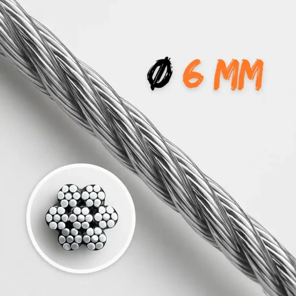 Cavo inox 316 6 mm 7x7 per linee vita e impieghi industriali