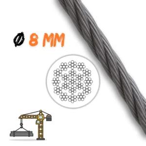 Fune acciaio zincata 8 mm 19x7 per sollevamento professionale
