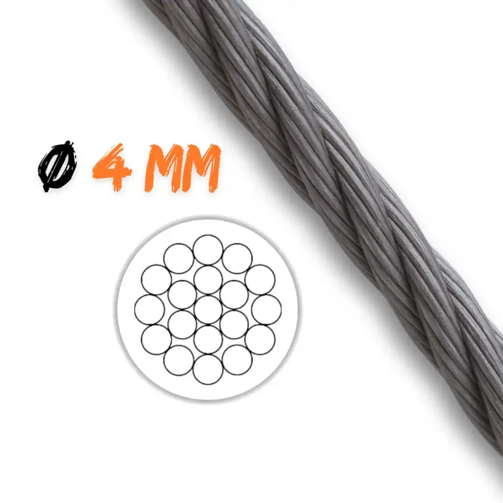 Cavo di acciaio zincato 4 mm 1x19 per edilizia e carpenteria leggera