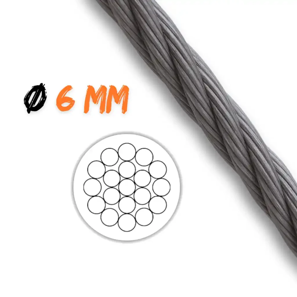 Cavo di acciaio zincato 6 mm 1x19 per linee vita e strutture metalliche